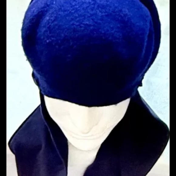 Vintage Women’s Winter Trapper Hat Dark Navy Blue Ear Flaps Fleece Casual - Picture 9 of 12